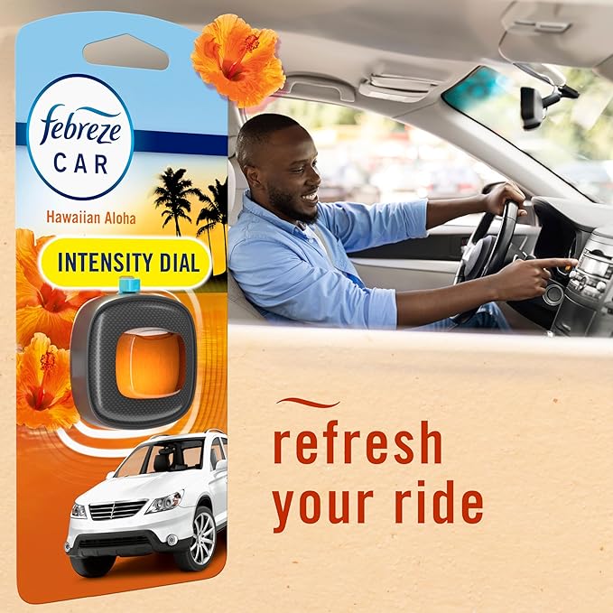 Febreze Car Air Freshener, Odor-Fighting Automotive Vent Clip, Scented Car Accessories, Long Lasting for Strong Odors, Hawaiian Aloha Scent, 4 Count