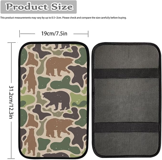 Dreaweet Bear Hunting Camo Arm Rest Cover for Car Soft Anti Slip Armrest Cover Center Console Cushion Pad Camouflage Car Accessories Universal Fit Most Cars SUV Sedan