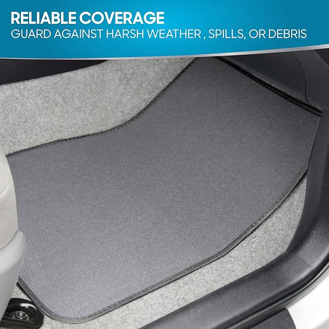 BDK Premium Medium Gray Carpet Floor Mats for Cars - Universal Fit Interior 4-Piece Car Mats Full Set with Vinyl Heel Pad Protector - Cute Car Accessories Interior Floor Covers for SUVs & Trucks
