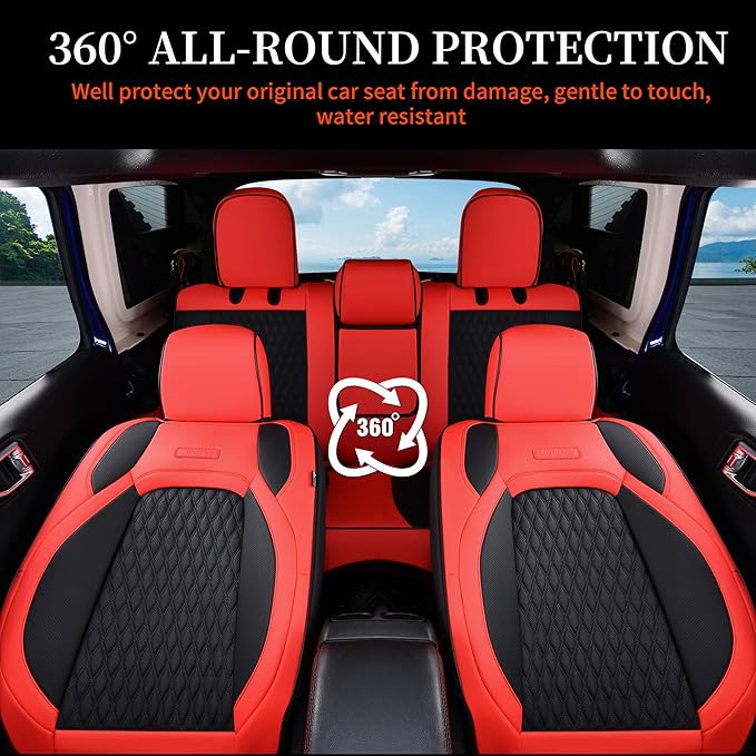 Coverado Seat Covers for Jeep Wrangler, Waterproof Leather Car Seat Cushion Full Set, Custom Seat Protector Fit for Jeep Wrangler JL 4-Door Sahara Sport Rubicon 2018-2024 (Red)