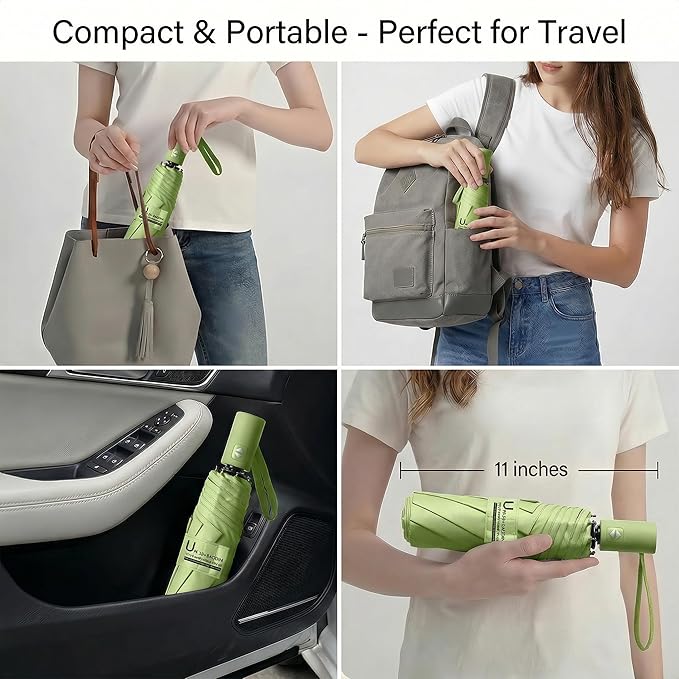 BAODINI Small UV Protection Travel Umbrella Compact for Rain and Sun UPF 50+ Windproof Portable 42 inch Umbrella for Women and Men