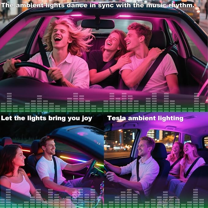 Universal LED Ambient Lighting Kit for Car Dashboard - Smart App Control, 16 Million RGB Colors, Motion Sensor, Easy Installation, Premium Silicone Strip for All Vehicles (Sedan, SUV, Truck)