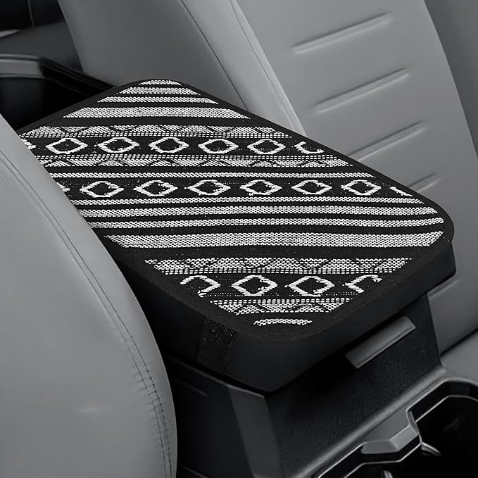 Bohemian Universal Armrest Cover Pad, Car Center Console Cushion, Boho Ethnic Style Auto Armrest Decorative Pad with Elastic Straps, Car Arm Rest Cover Protector for Vehicles (Armrest Cover-B)