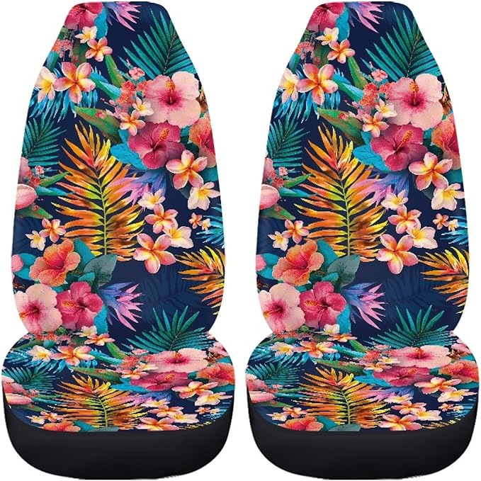 Car Seat Covers Elastic Front Seat Protectors Automotive Interior Accessories Mats Non Slip Scratch Proof Washable Bucket Pads（Tropical Flowers 59）