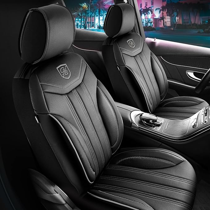 Premium Car Seat Covers Front Seat - Nappa Leather Car Seat Cover for SUV, Cars, Most Pickups, Black-Grey Stitching, Car Seat Protector, Car Seat Covers Front Seats, Car Seat Protector