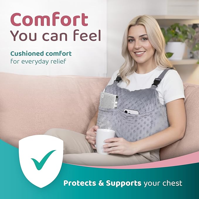 Zomaple Mastectomy Recovery Pillow with Strap, Swirly Gel Pack, Seat Belt Cover & Shower Lanyard – Post-Op Essentials, Breast Augmentation/Reduction & Recovery Supplies – Washable Cover for Comfort