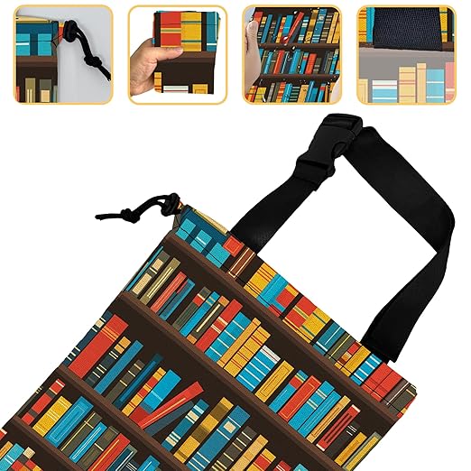 Cartoon Bookshelf Car Trash Bag, Strap Drawstring Car Garbage Bags,Car Back Seat Organizer with Adjustable Buckle for Car Accessories