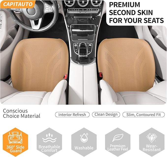 1 Piece Front Leatherette Seat Covers Faux Leather Bottom Car Seat Covers, Super Breathable,Anti-Slip,Universal Seat Covers for Cars,Full Wrapping Edge Fit for Most Sedans SUV Pick-up (Brown)