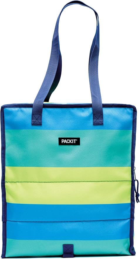 PackIt Freezable Grocery Tote, with EcoFreeze Technology, Foldable, Reusable, Zip Closure, Dual Handles