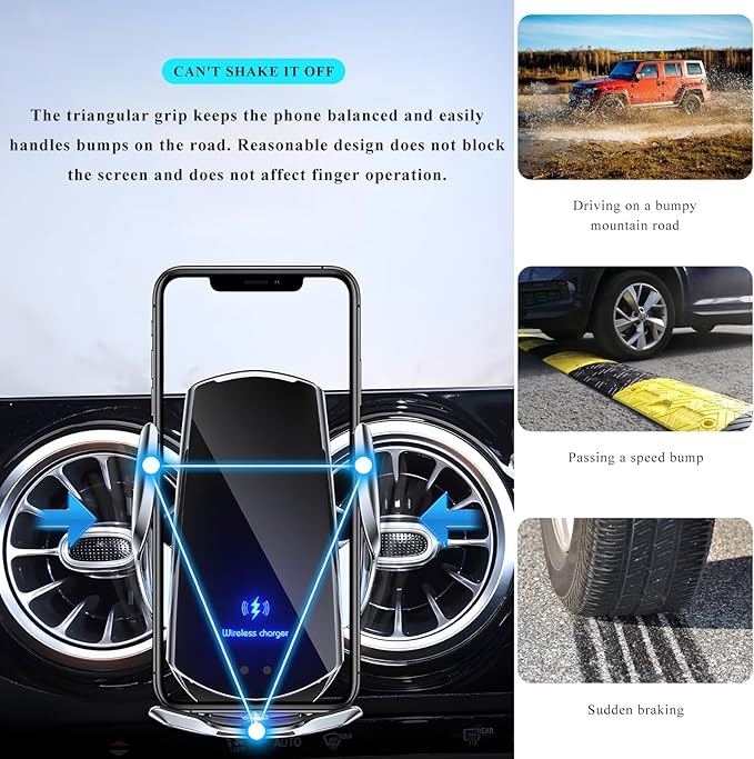 Sun Walker Wireless Car Charger Mount, Electric Induction 15W Fast Charging Bracket Air Vent Phone Holder, Auto-Clamping Wireless Charger Vent Mount Compatible with Most Smartphones (Blue)