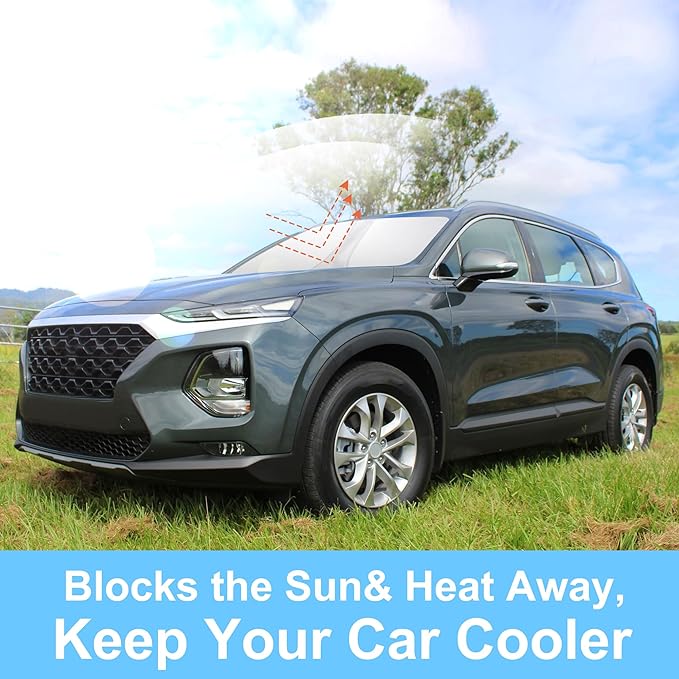 Windshield Sun Shade Custom Fit for 2019-2023 2024 2025 2026 Hyundai Santa Fe Accessories Foldable Sunshade Sun Blocker Protect Car from Sun Rays & Heat Damage Keep Car Cooler