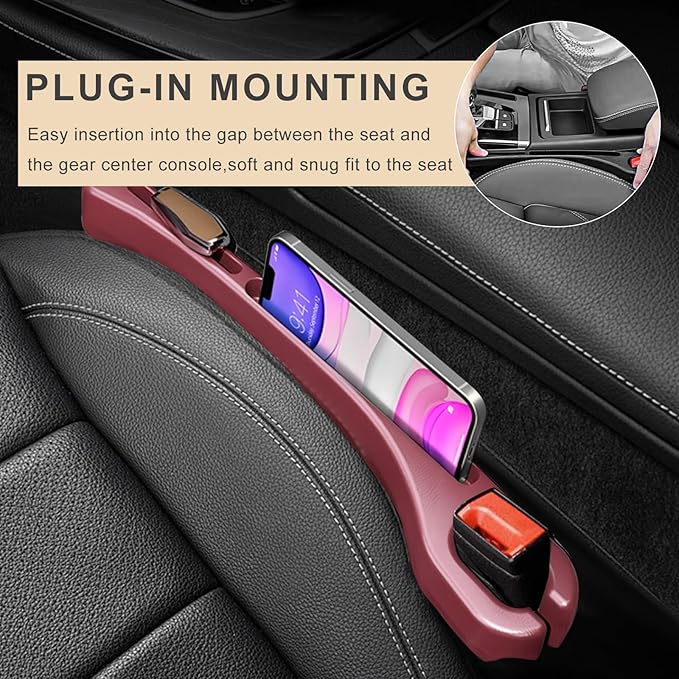 2 PCS Car Seat Gap Filler Organizer, Multifunctional Gap Fillers Between Seat and Center Console, Recessed Storage Organizer Stop Things from Dropping for Car Truck SUV (Red)