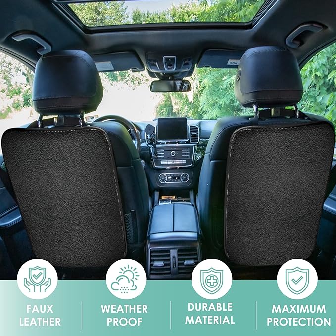 FH Group Faux Leather Auto Seat Back Kick Protectors, Heavy Duty Car Kick Mats for Kids –2-Pack Back Seat Protector for Driver and Passenger Seat