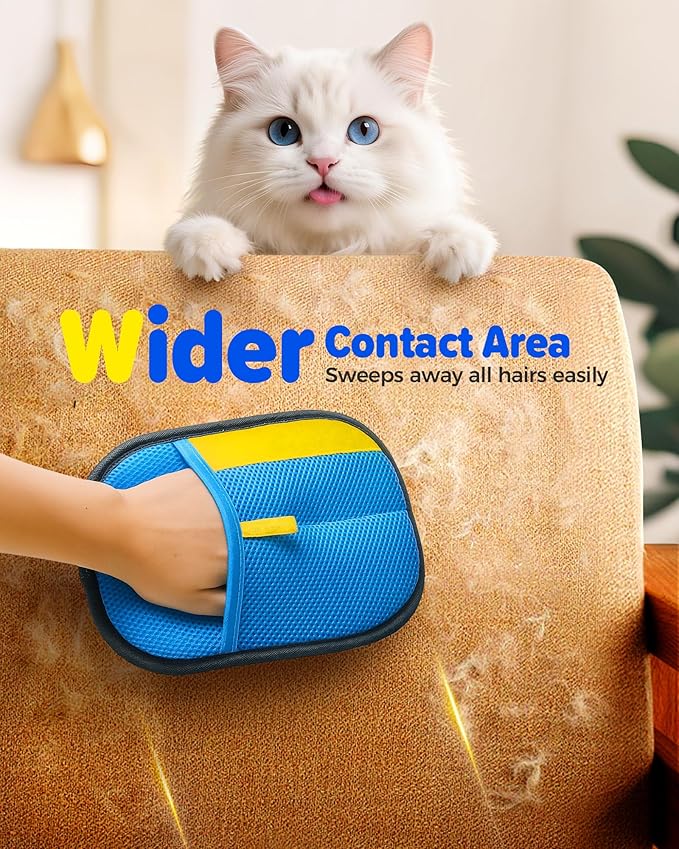 2026 Thickened Electrostatic Pet Hair Removal Gloves (1P) - Reusable Strong Grooming Gloves for Cats & Dogs, Hair Remover for Couch, Furniture, Carpet, Car Seats & Clothing (Blue)