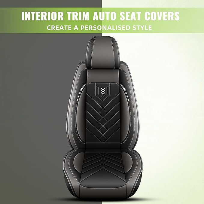 AOMSAZTO Car Seat Cover for Chevrolet Chevy Malibu 2009-2025 2026 Front Set, Leather Car Seat Protector Waterproof, Non Slip Car Seat Cushion, Interior Seat Covers Automotive Accessories - Black&Grey