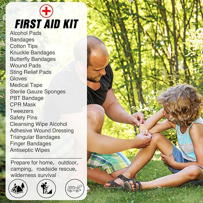 Nilight Car Emergency Kit with Jumper Cable Air Compressor Tire Repair Essential Tools First Aid Alligator Connector Electrical Kit for Travel Camping Outdoor Cars Truck SUV RV