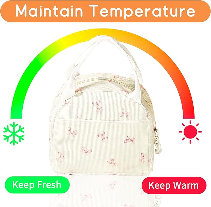 Lunch Bag for Women Insulated Lunch Box Cute Corduroy Lunch Tote Bags Reusable Large Capacity Cooler Bag for Travel Work Picnic