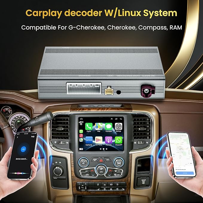 Linux Interface Box Carplay Adapter Retrofit Decoder Kit for Jeep Cherokee Compass RAM Wireless CarPlay Android Auto Fit for Original Car Radio Upgrade GPS Navigation