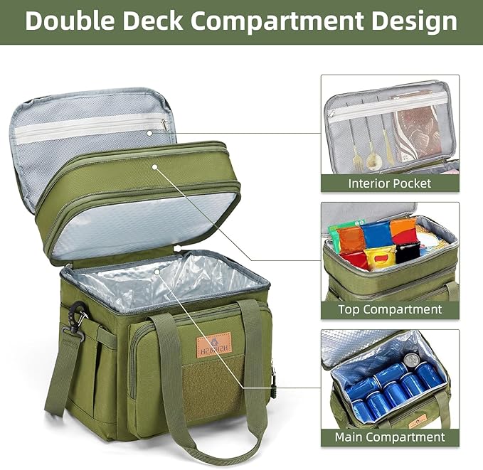 HSHRISH Lunch Box for Men, Large Expandable Tactical Lunch Bag, Durable Leakproof Cooler Bag with Molle Webbing, Lunch Box for Men Work Picnic Trip Camping, 24 Can/16 L, Army Green