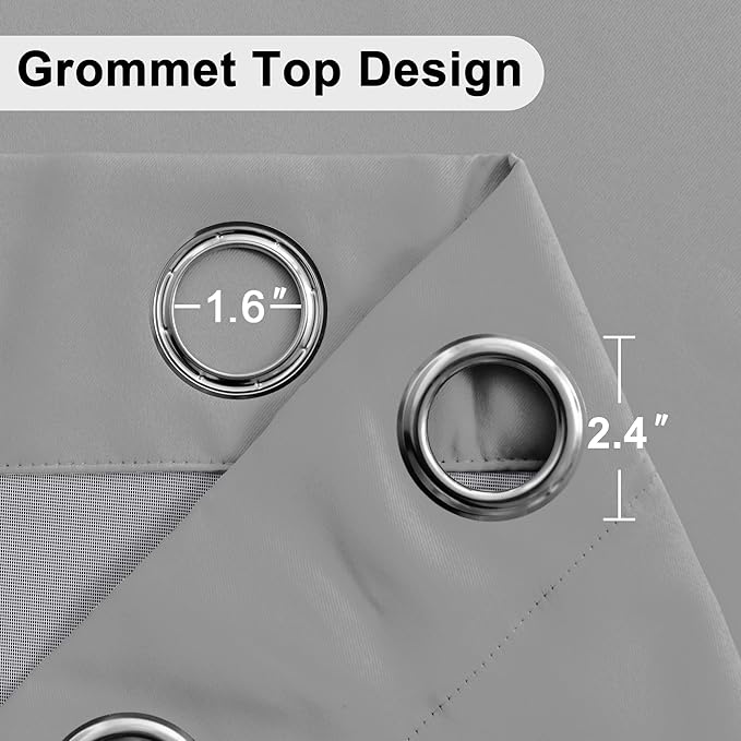 XWZO Full Shading Blackout Curtains with Tiebacks- Heat and Light Blocking Ring Top Window Drapes with Black Liner Backing for Bedroom/Kid's Room, Light Grey, W42 x L63, Set of 2 Panels