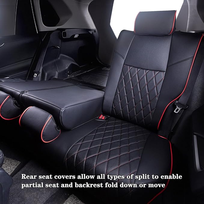 HKZ Fit RAV4 Car Seat Covers Set for 2019 2020 2021 2022 2023 2024 2025 Toyota RAV4 LE,XLE,XLE Premium,Limited - 5 Seats Full Set Leather(Black+Red)