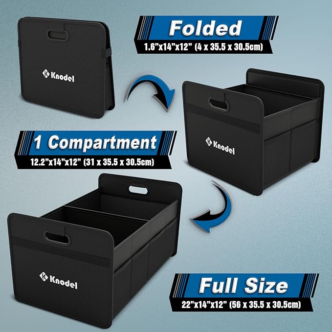 K KNODEL Car Trunk Organizer, Foldable Organizer for Car, Automotive Consoles & Organizers, Storage with Reinforced Handles (Medium, Black)