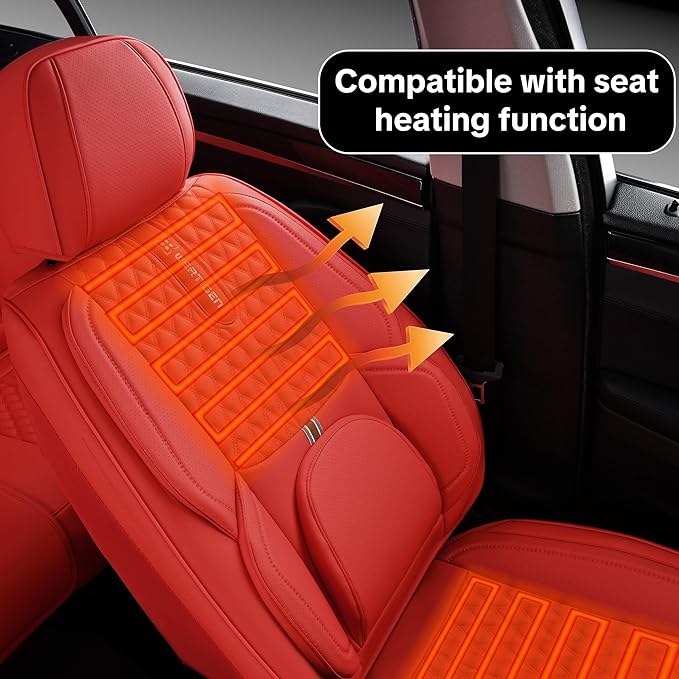 Red Car Seat Covers for Ford Bronco Sport 2021-2025 Car Seat Cover, PU Leather, 5 Seats Full Set, Anti-Slip, Waterproof, Protect and Upgrade Seats, Beautify The Interior of Old Cars