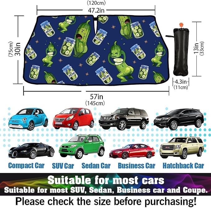 Socira Funny Pickle Car Windshield Sun Shade Umbrella Foldable Sunshade for Front Window Auto Windshield Sunshade Covers Pickle Gifts for Men Car Accessories Protect from Sun Rays Heat 57'' X 30''