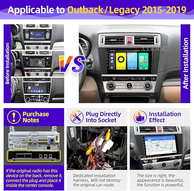 Android Car Radio Upgrade Compatible with Wireless Carplay Android Auto for Subaru Outback Legacy 2015-2019 8 Core Touchscreen Stereo Bluetooth GPS WiFi AM/FM Backup Camera Navigation Head Unit