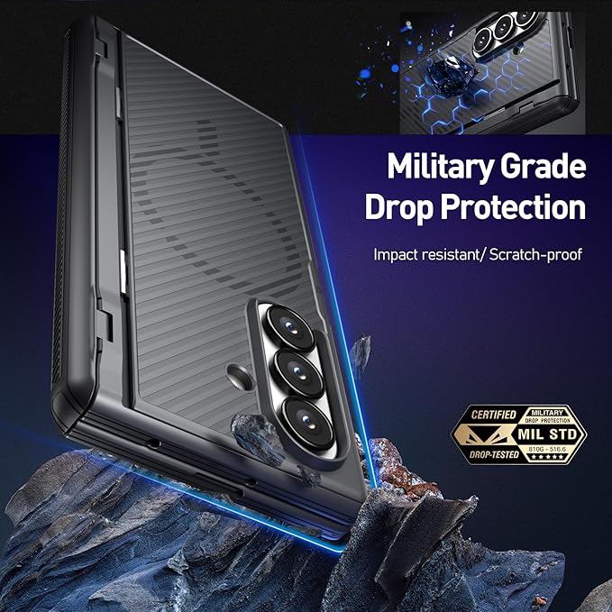 Poetic Revolution Flex Case for Galaxy Z Fold 7, [Hidden Foldable Kickstand][Hinge Protection][MagSafe Compatible], Full Body Shockproof Galaxy Z Fold 7 Cover with Built-in-Screen Protector, Black