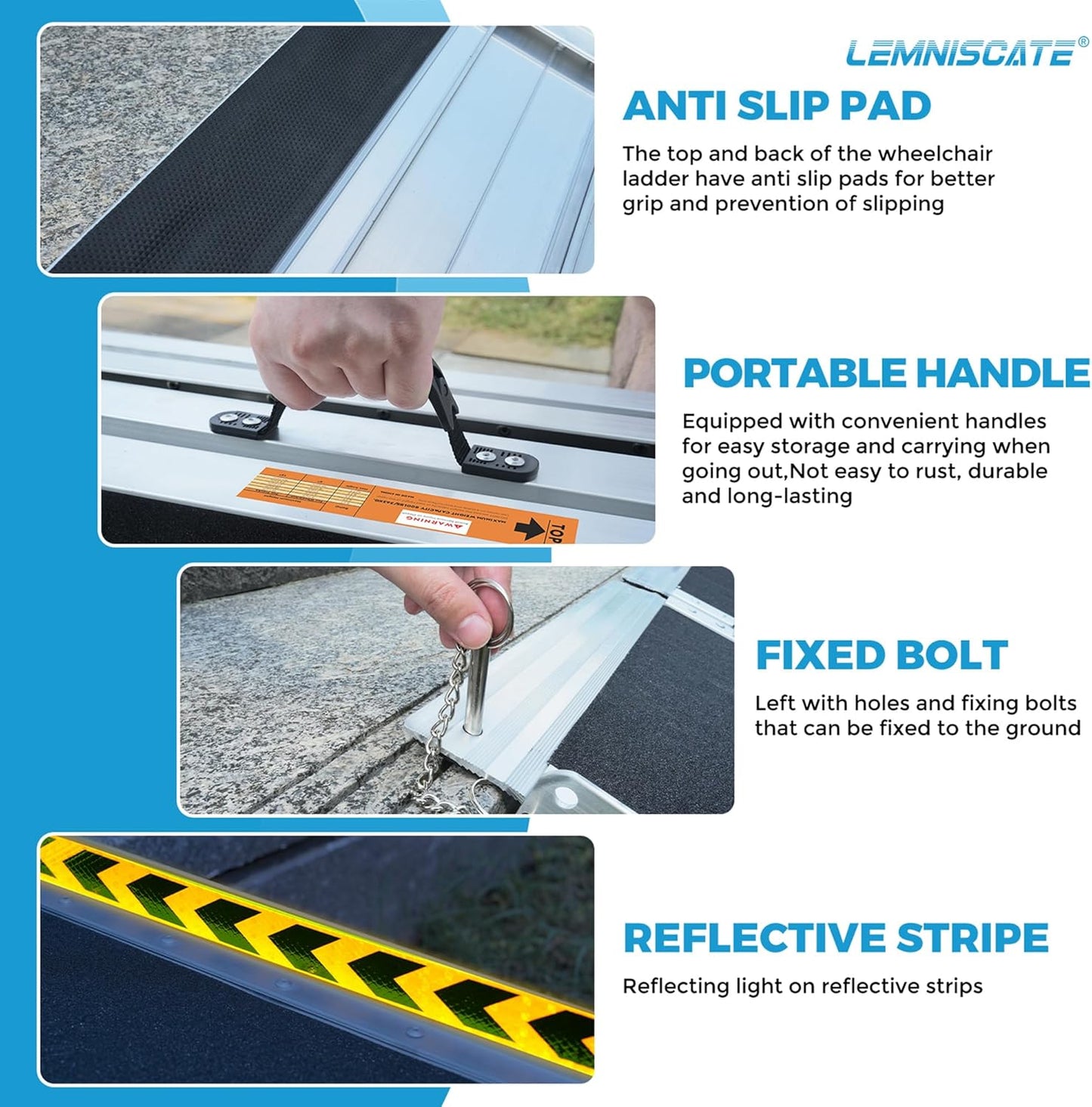 LEMNISCAT Wheelchair Ramp 5FT,Portable Wheel Chair Ramps for Steps,Non-Slip Aluminum Folding Handicap Ramps for Home Entry,Stair Ramp for Walker,Threshold Ramp for Doorways, Curbs,Car,Scooter