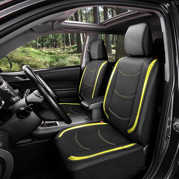 FH Group Full Set Faux Leather Car Seat Covers - Universal Fit, Low Back Front Seat Covers, Airbag Compatible, Split Bench Rear, Seat Cover for SUV, Sedan, Yellow