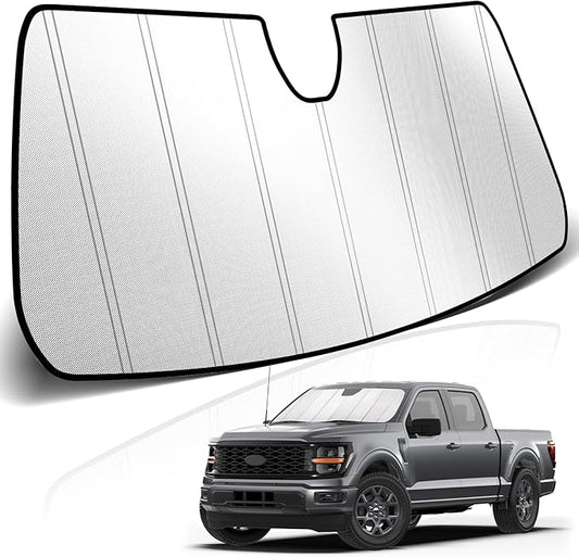 KUST Windshield Sun Shade for Ford F150 2021-2025 2026 Foldable Thicken Window Sunshade UV Protection Keep Cool Sunshield Easy Install Sun Visor Accessories Aluminum Film