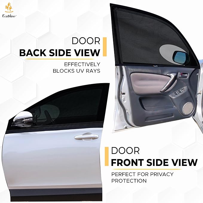 EcoNour Car Front Side Window Sun Shades Compatible for Toyota Rav4 | 2Pack Breathable Super Stretchy Mesh Sun Shade | Heat Block UV Protection Car Window Screen Covers | Mosquito Net Curtains
