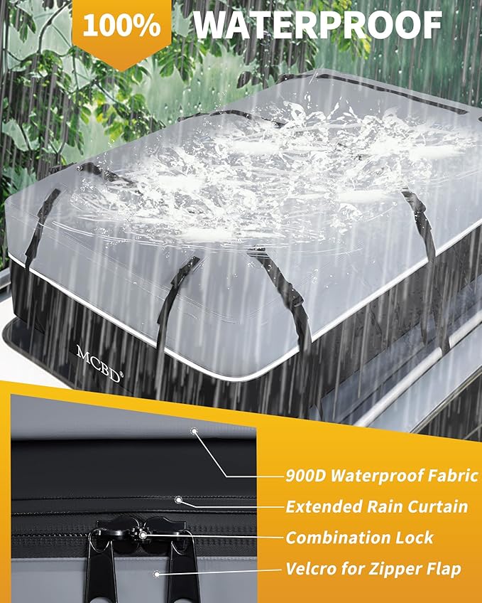 MCBD Rooftop Cargo Carrier Bag for Car, 40 Cubic Feet Large Waterproof Soft-Shell Roof Bag for All Vehicles SUV with/Without Roof Rack, Universal Car Top Luggage Storage Bag