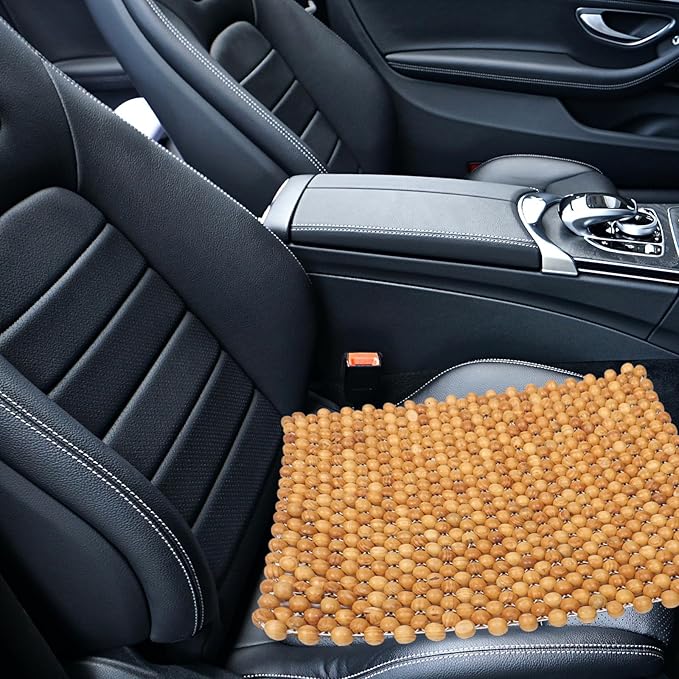 Pine Wood Beaded Seat Cushion Cooling Square Car Seat Cover Comfortable Office Chair Pad for Driving and Home Use