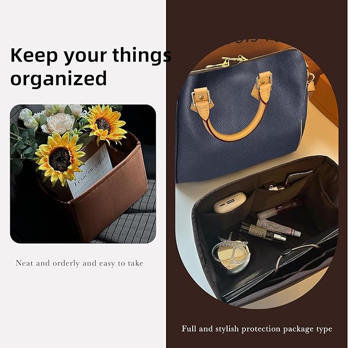 DGAZ Silk Purse Organizer Insert Fits LV Speedy 16/20/25/30/35/40/45 bags，Silky Smooth Bag Organizer，Luxury Handbag & Tote Shaper(Global brown,SP40)