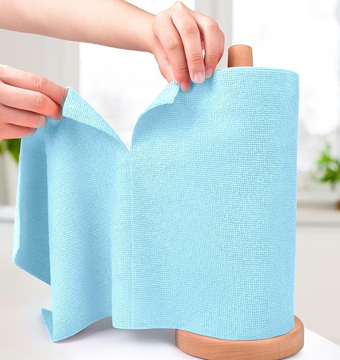 KitchLife Microfiber Cleaning Cloth Roll - Tear-Away Reusable Microfiber Paper Towels, Lint-Free, Washable, 20 Sheets for Kitchen, Car, Dishes, and Sensitive Surfaces (Blue)