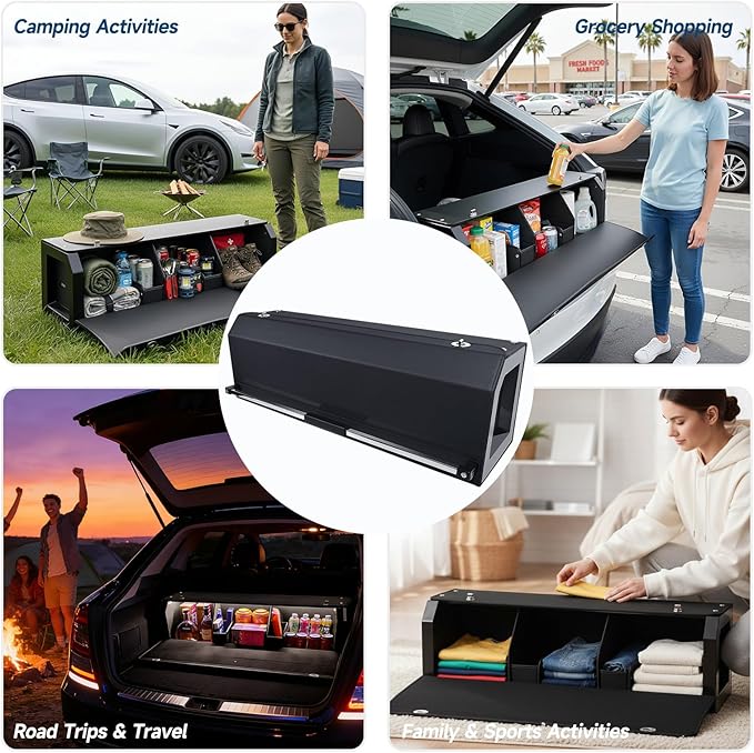 Trunk Organizer SUV with LED Light, Waterproof Leather Car Trunk Storage Organizer with Lights, Large Capacity Sturdy Car Storage Box Powered by 4 AA Batteries (Batteries Not Included)