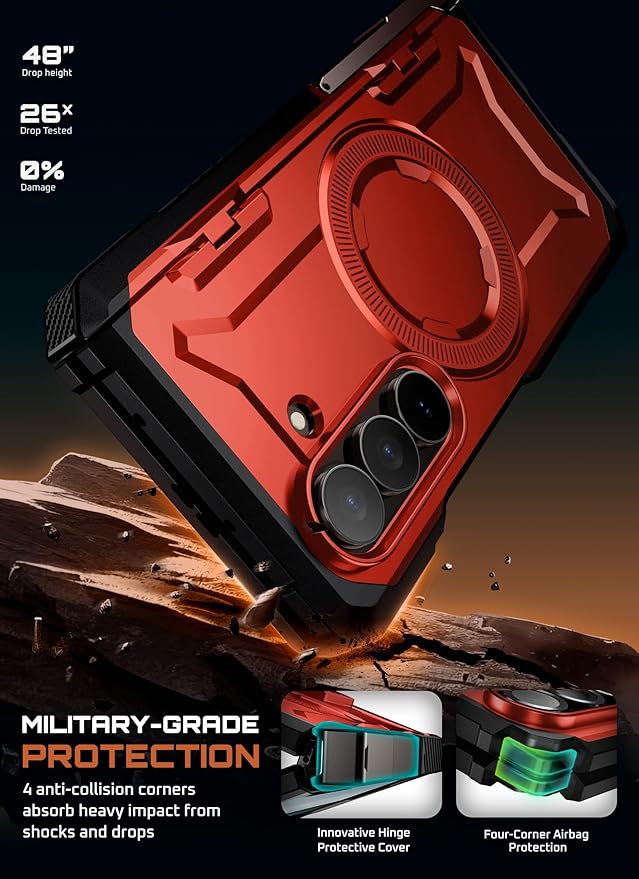 SUPCASE for Samsung Galaxy Z Fold 7 Case with Kickstand (UB Grip), [Compatible with MagSafe] [Built-in Tempered Glass Screen Protector] [Hinge Coverage] Military-Grade Protection Phone Case (Ruddy)