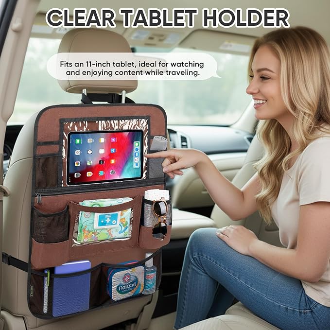 BALEINE Backseat Car Organizer, Back Seat Car Organizers and Storage, Kick Mats Back Seat Protector, Travel Accessories for Most Automotive (1 Pack, Mocha)