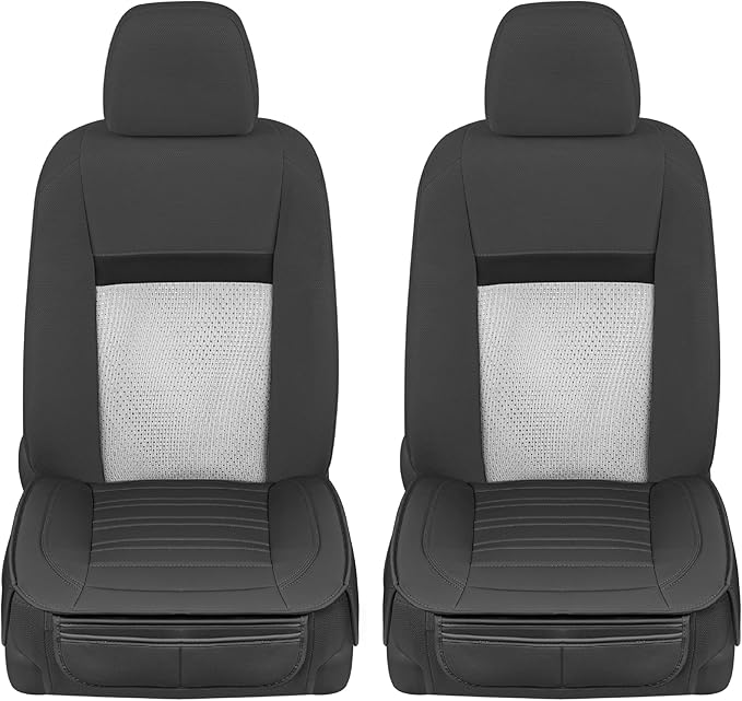 Motor Trend Seat Covers for Cars Trucks SUV, Faux Leather 2-Pack Black Padded with Storage Pockets, Premium Interior Car Seat Cover