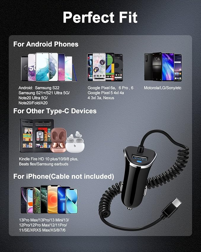Car Charger USB C for Samsung Galaxy, USB Cigarette Lighter Adapter for iPhone 17e 17 16e 16 Pro Max 15 Plus, Vehicle Auto Cargador Type C Car Charger USBC Galaxy S26 S25 S24 Ultra A17 A16 A15 Z Fold7