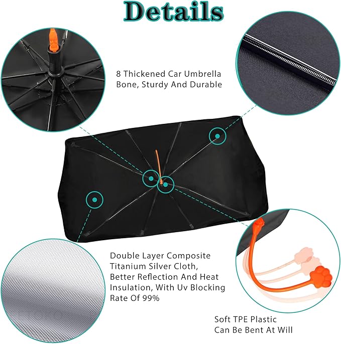 Socira Funny Skull Car Sun Shade Windshield Sunshade Umbrella Foldable Gothic Umbrella Sun Shade Sunshade Front Window Cover Skull Car Accessories Blocks Uv Rays 57" X 30"