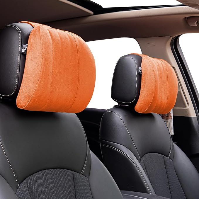 Car Neck Pillow Headrest, Memory Foam Car Headrest Pillow,Headrest Pillow for Car Relax Head Muscles and Relieve (Orange)