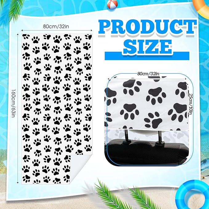 2 Pack Car Seat Towel Covers with Storage Bag 63 x 32 Inch Athletic Running Towel Seat Sweat Washable Non Slip Cover Gift for Car Outdoor Sport Activities (Dog Footprints)