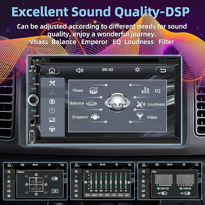 Double Din car Stereo with CD/DVD Player- CarPlay & Android Auto, Car Audio with Bluetooth, 7 Inch HD Touchscreen, Rear Camera, USB/TF/AUX, Subwoofer, AM/FM Radio Receiver