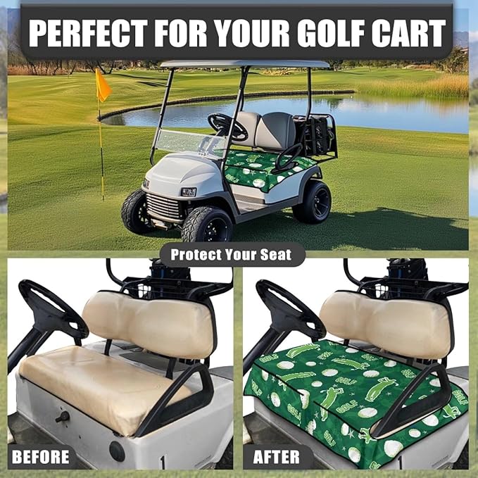 Biyejit Golf Cart Seat Covers with 4 Pockets Golf Cart Seat Towel Blanket Fits 2-Seat Golf Carts, Golf Cart Accessories