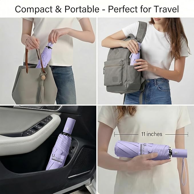 BAODINI Small UV Protection Travel Umbrella Compact for Rain and Sun UPF 50+ Windproof Portable 42 inch Umbrella for Women and Men