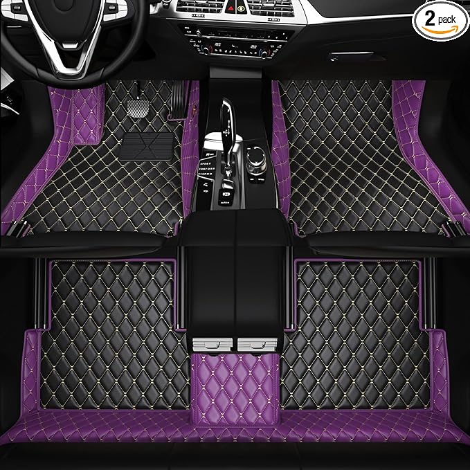 All-Weather car Floor MATS-Suitable for 99% of car Models,Leather car mat, offering Personalized Embroidery and Multiple Color Options,Provide Protection for car Rug (purple1)